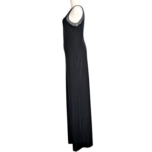 RIMINI Black Velvet Sequin Beaded Lace Trim Sleeveless Maxi Evening Dress Size 2 - Picture 2 of 7